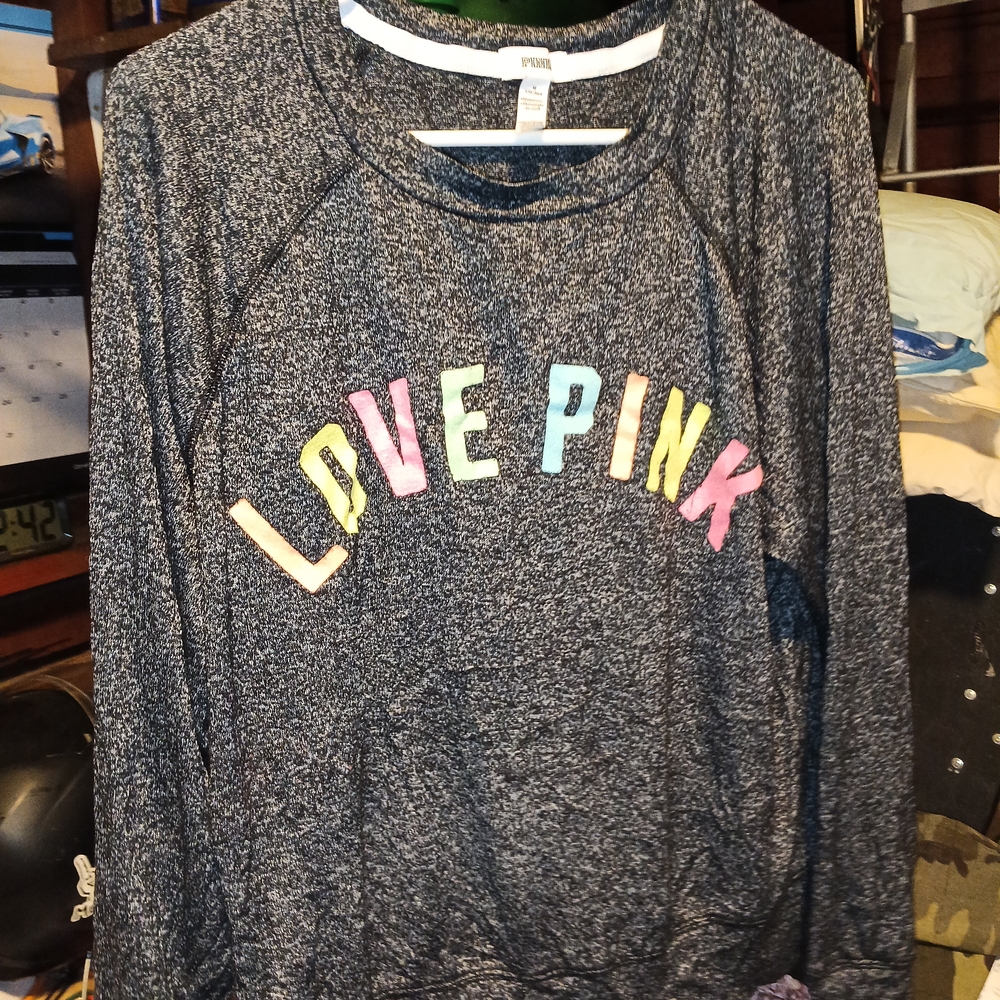 Victoria's Secret Black Sweatshirt with Multicolor 'Love Pink'